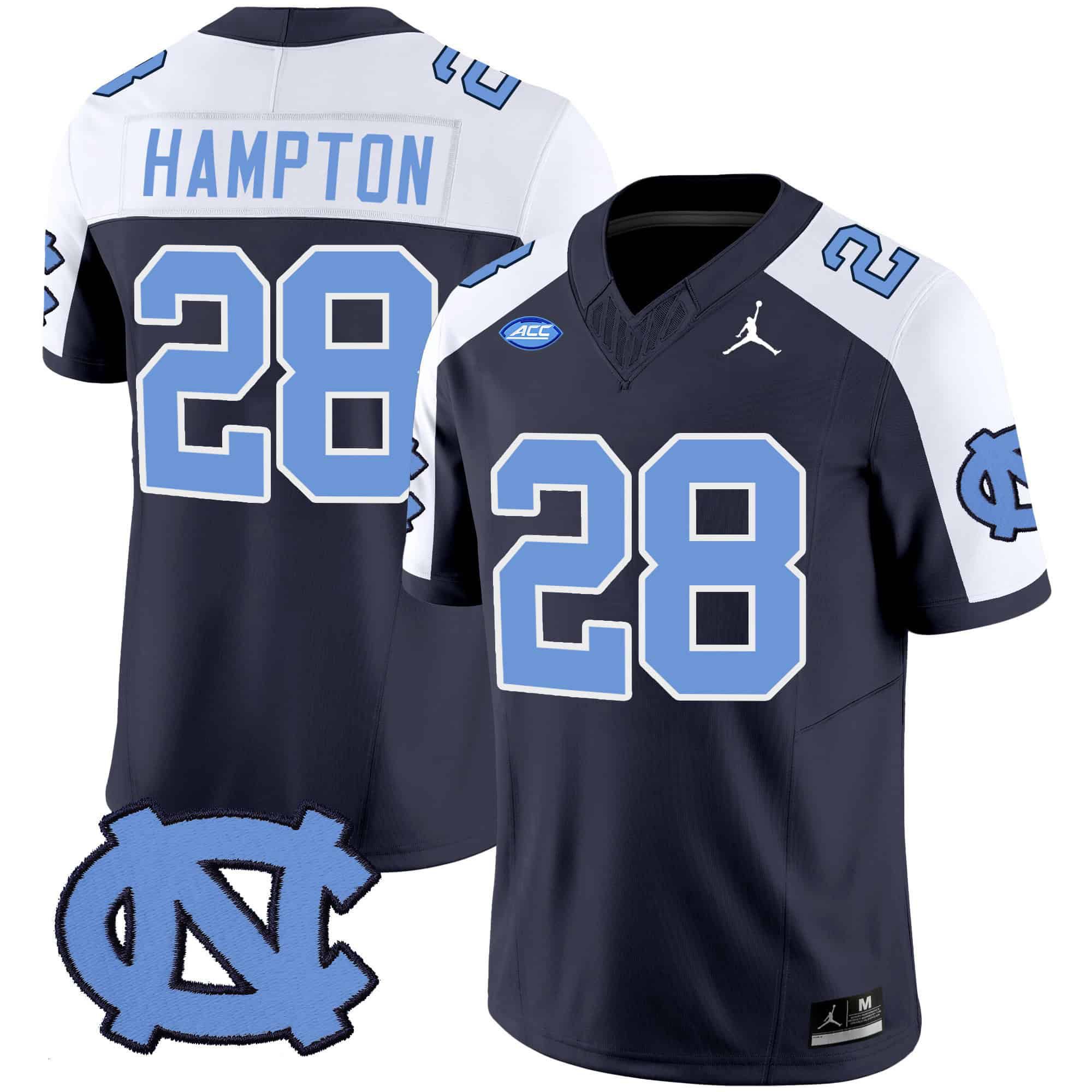 Men North Carolina Tar Heels #28 Hampton Drak Blue 2024 Vapor Limited NCAA Jersey